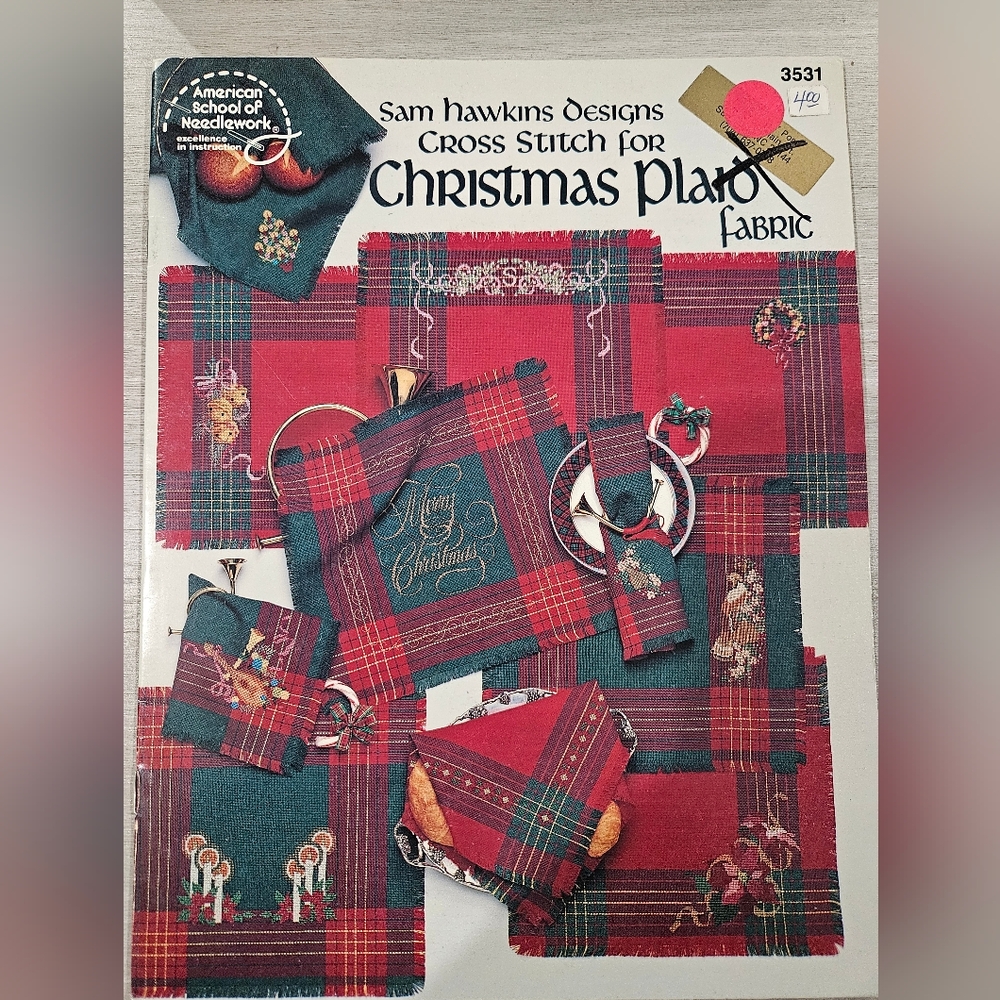 American School Of Needlework Sam Hawkins Christmas Plaid Designs Vintage 1989
